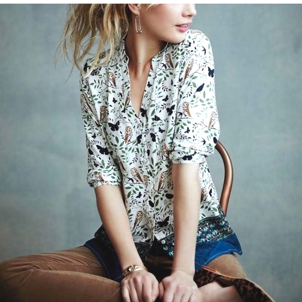 Maeve White and Green Button Down Shirt